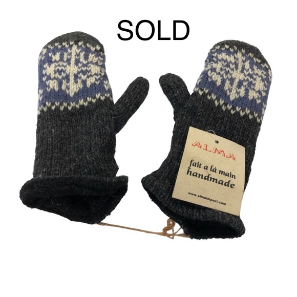 ALMA Accessories - 100% Lamb Wool Unisex Handmade Fleece Lined Snowflakes Winter Ski Mittens